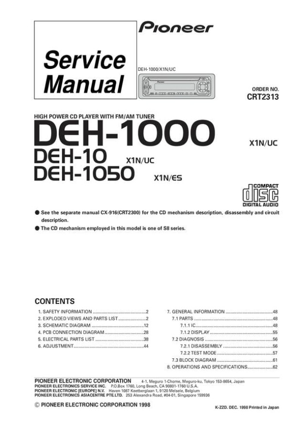 DEH-1000, DEH-10, DEH-1050, CX-916_CRT2313_CRT2300